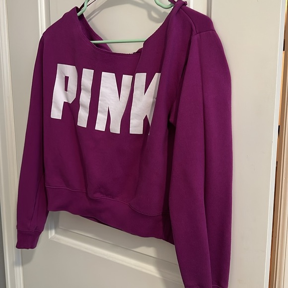 PINK Cropped Purple Sweatshirt - Picture 3 of 5